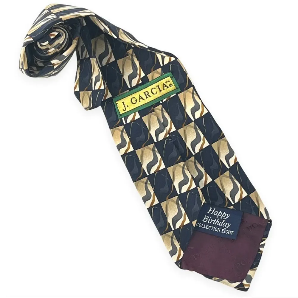 J. Garcia 100% Silk Imported Fabric Tie Black and Beige Design